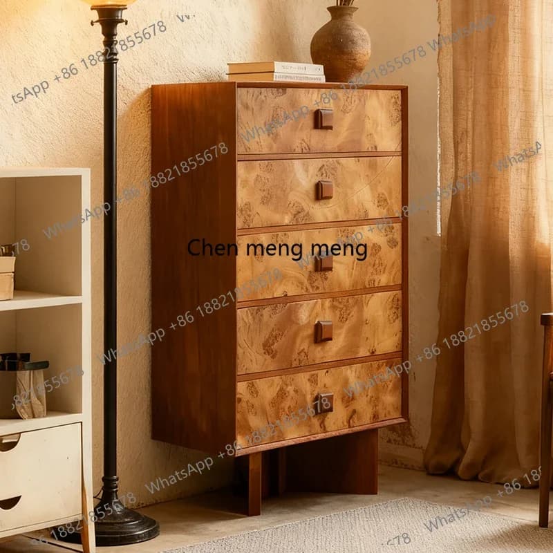 cc182Vintage style red oak chest of drawers French vintage living room storage solid wood sideboard