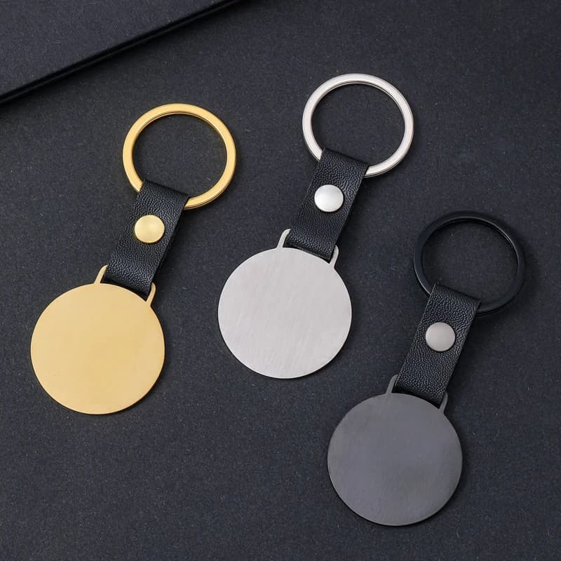 Metal Key Ring Round Pendant Blank Tag Polished Stainless Steel for Pet Collar DIY Jewelry Making Keychain Waterproof