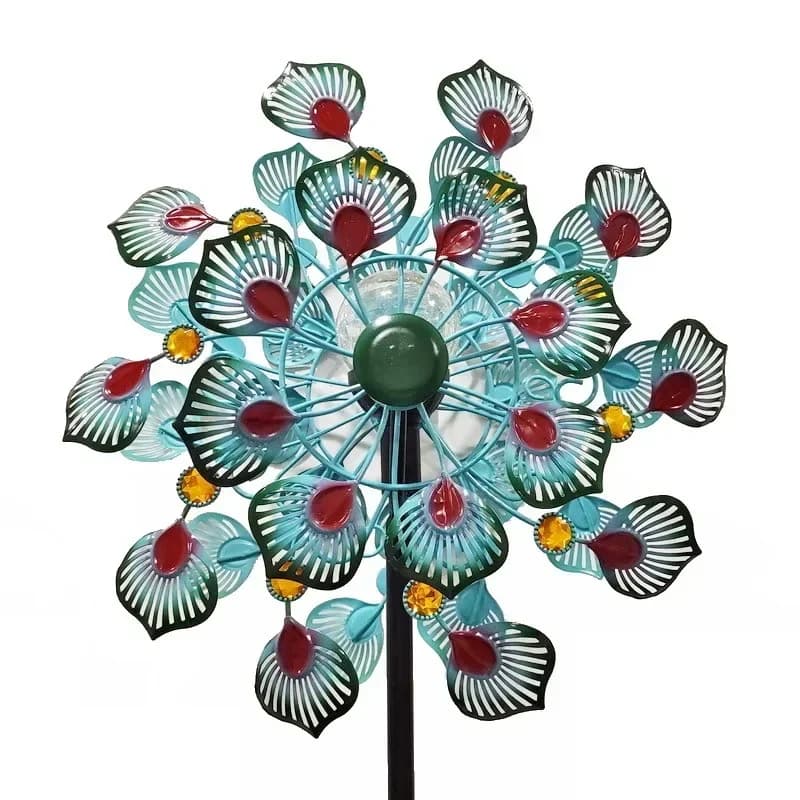 Creative peacock flower wrought iron windmill, double-sided, rotatable, outdoor garden villa decoration, metal insert