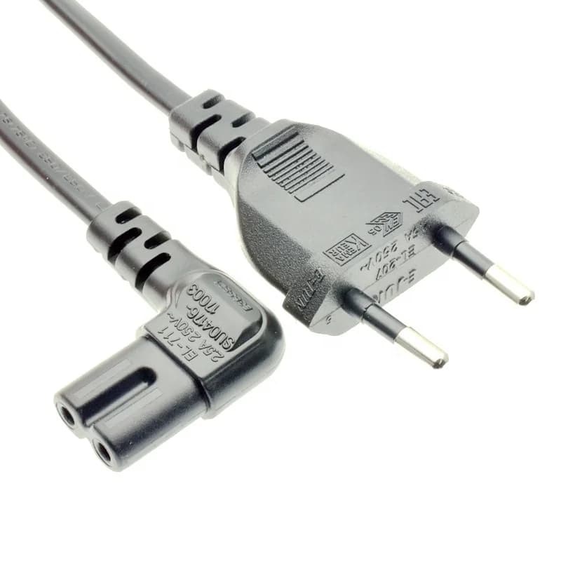 3pcs 1m Black ENEC KEMA 2Pin Power Cord Eu with Angle IEC C7 H03VVH2-F 2*0.75mm2