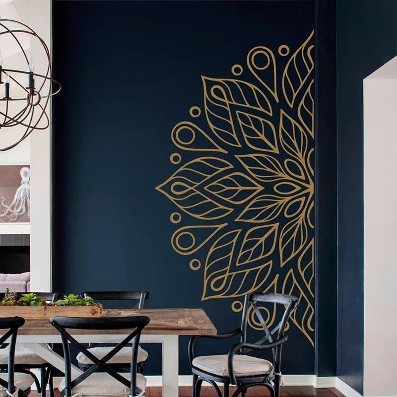 Mandala in Half Wall Sticker, Boho, Hippie, Zen, Indian Removable Vinyl Sticker for Meditation, Yoga, Wall Art wallpaper  E722