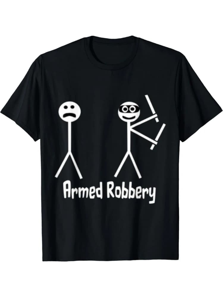 Armed Robbery Meme , Geometric Stick Figure  pattern -100% cotton summer short-sleeved O-neck men's printed T-shirt.