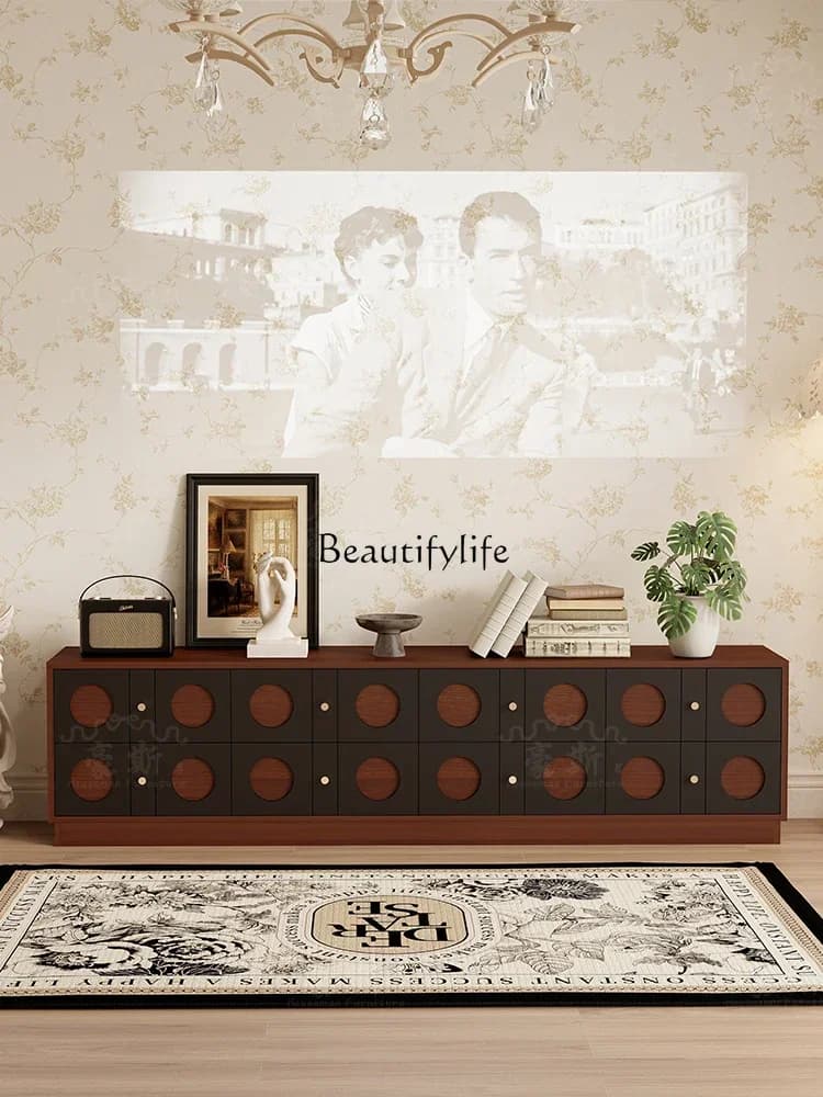yj9  American Retro Integrated TV Cabinet Floor-standing Vintage Background Wall Cabinet