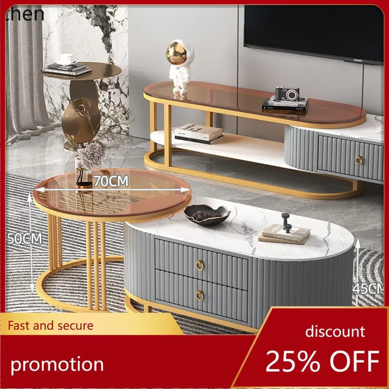 YFY  Modern Rock Slab Coffee Table TV Cabinet High-end Home Telescopic Coffee Table Side Table Combination