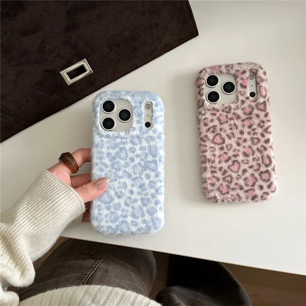 Winter Warm Fashion Plush Leopard print Weaving pattern Phone Case for iPhone 18 17 16 15 14 13 Pro Max 16 Pro hard Cover