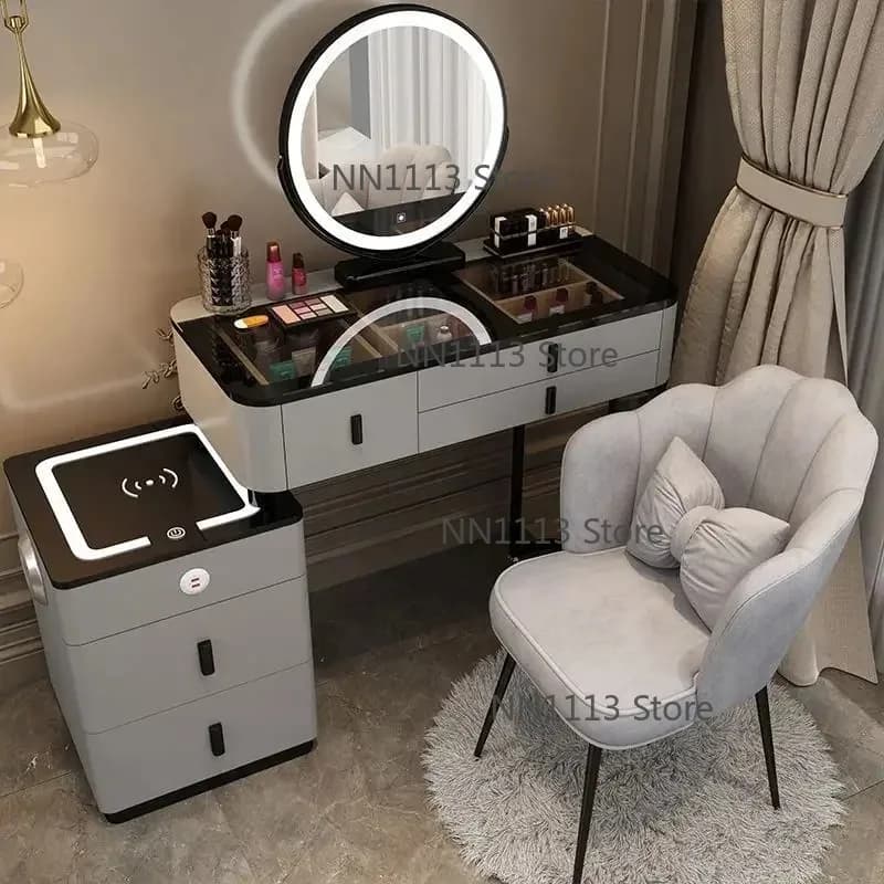 Modern Simple Black Dressing Table Multifunctional Makeup Desk with Storage Elegant Design for Bedroom