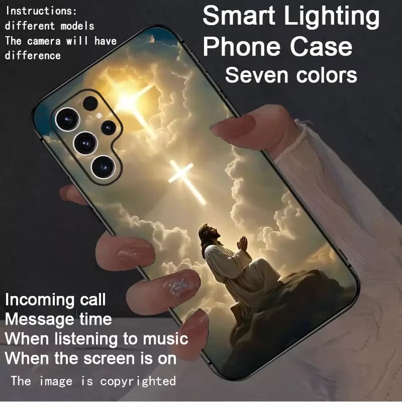 Jesus Cross LED Flash Light Up Cover For Samsung S25FE S24FE S26 S24 Ultra S23 Plus S21 Shockproof Luminous Protect Phone Cases