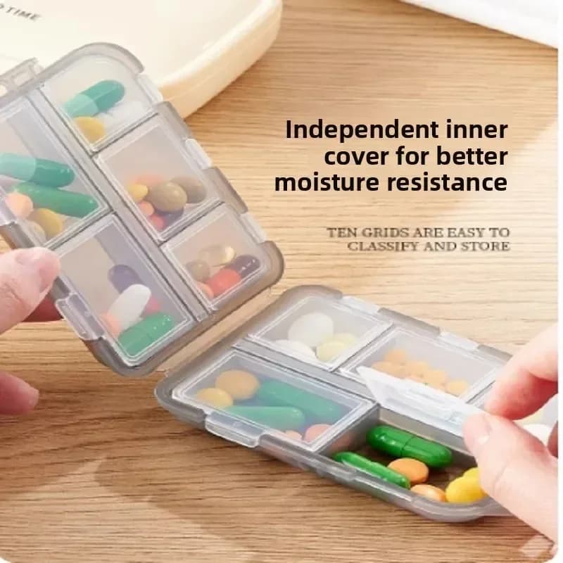 10 Grids Travel Pills Organizer Box Portable Folding Small Pill Case Daily Pills Container Pill Box Dispenser Plastic Container