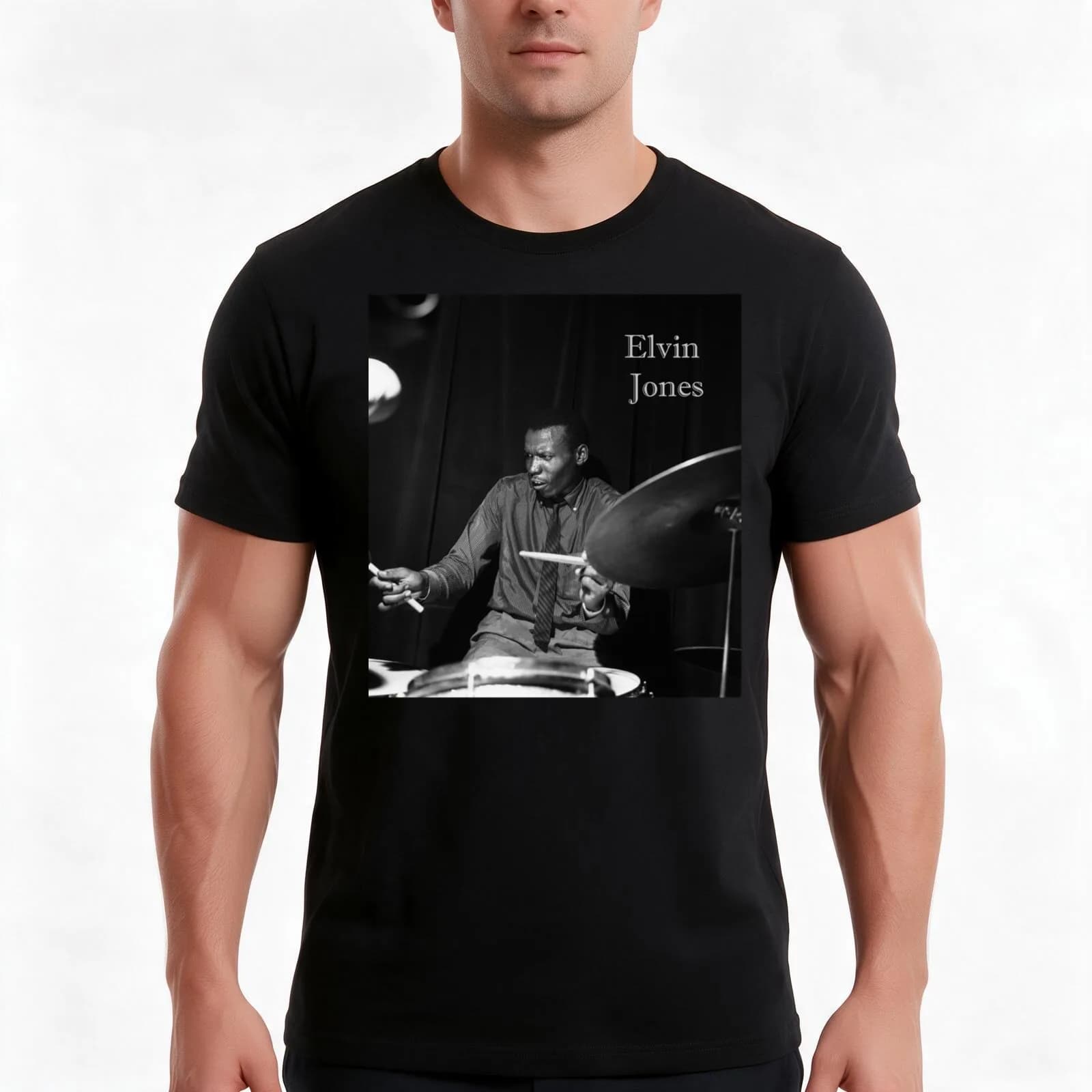 Elvin Jones Classic T-Shirt, Summer Casual Cotton Tee, Oversized Streetwear Tops, Vintage Graphic Print, Loose Fit Short Sleeve