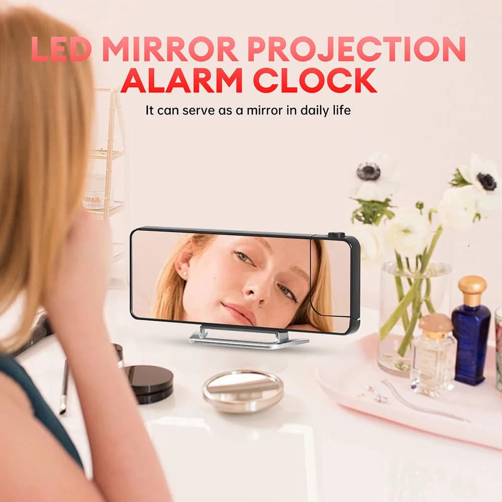 C2 Led Large Screen Mirror Projection Alarm Clock Table Clock Luminous Clock Bedroom Projection Clock Display Temperature Clock