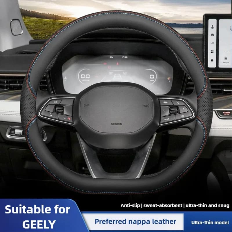 Nappa Leather Car Steering Wheel Cover for GEELY Preface Emgrand Monjaro Coolray Binray GEELY Accessories D Type Steering Covers