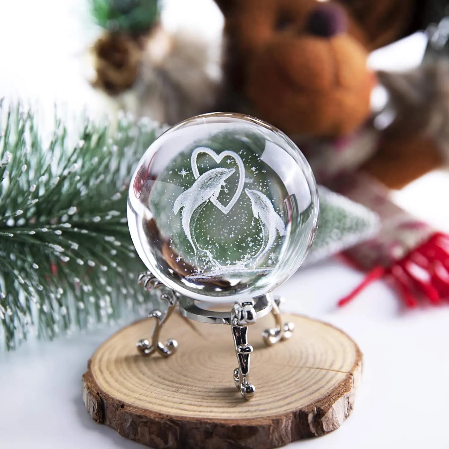 6cm Dolphins Crystal Ball 3D Laser Engraving Decorative Dolphins Mode Glass Sphere Paperweight Figurines Decor Keepsakes Gifts