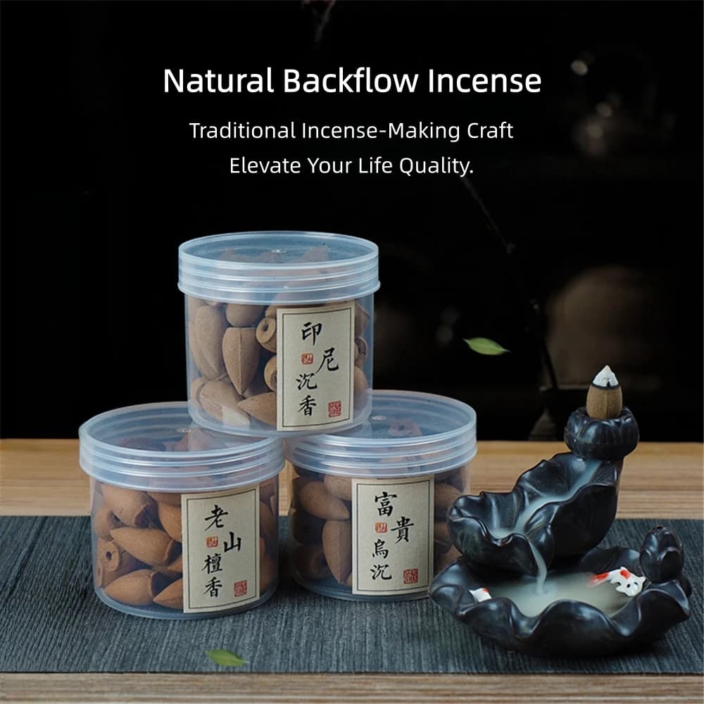 Natural Backflow Incense Cones - Agarwood, Sandalwood & Thuja Scents, Tower-Shaped Incense for Indoor Fragrance & Smoke Viewing