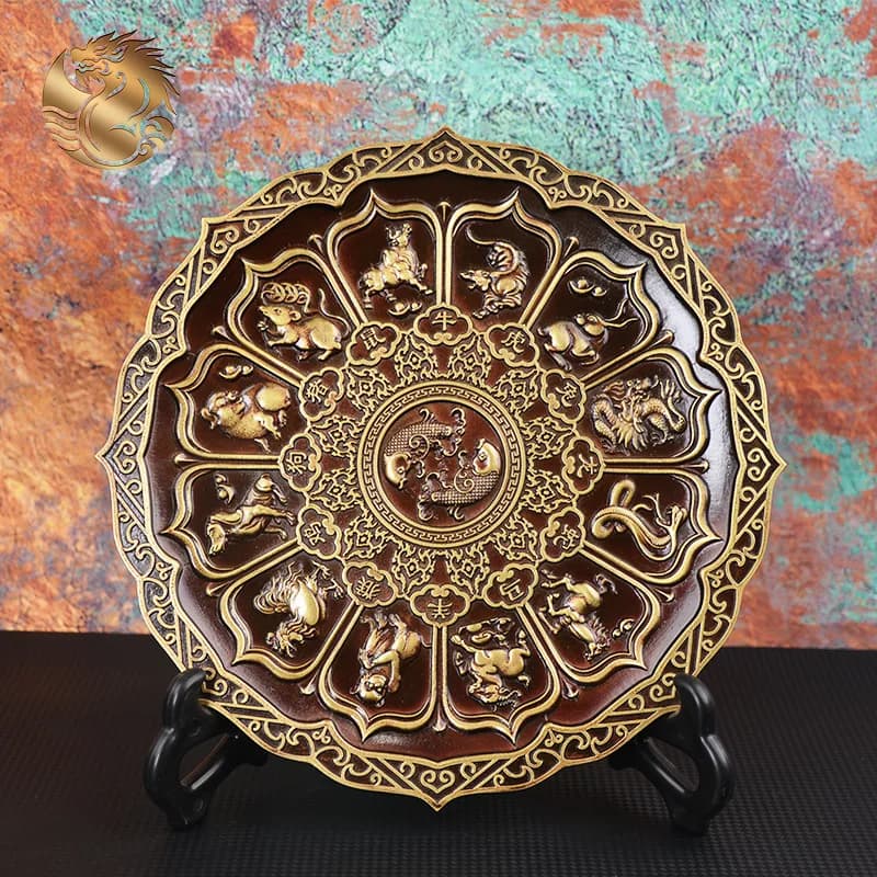 All-brass zodiac animal figurines, embossed copper plates, home decor for the entryway, copper ornaments
