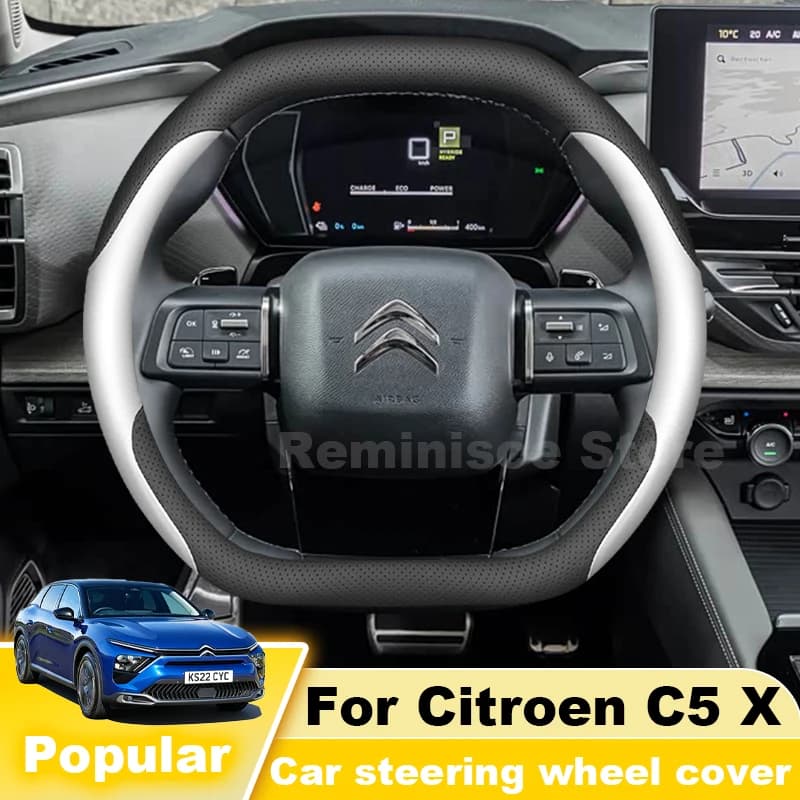Nappa Leather Car Steering Wheel Cover For Citroen C5X C5-X C4X 2021-2023 2024 2025 Non Slip Steering Wheel Cover Accessories