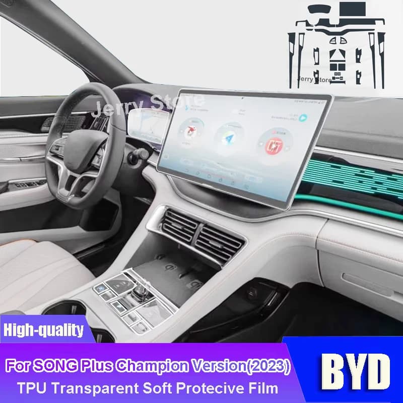 For BYD SONG Plus Champion Version 2023 Interior Film Dashboard Screen Center Console Protective Cover Anti-Scratch Sticker Kit