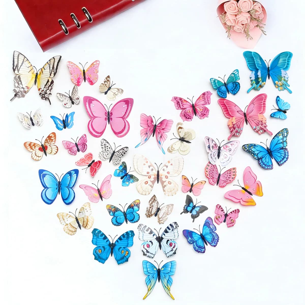 36Pcs Multicolored Double Layer Butterfly Wall Sticker Wedding Decoration Butterflies Decals Home Room Background Decor Paster