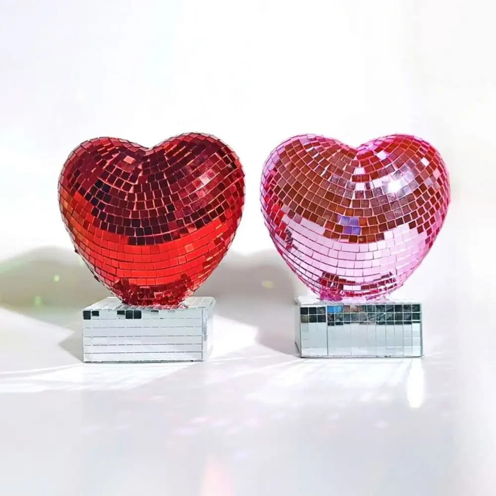 Reflective Heart Shape Disco Ball Decoration Red/Pink Color Shining Mirror Surface Ornament Romantic Widely Use