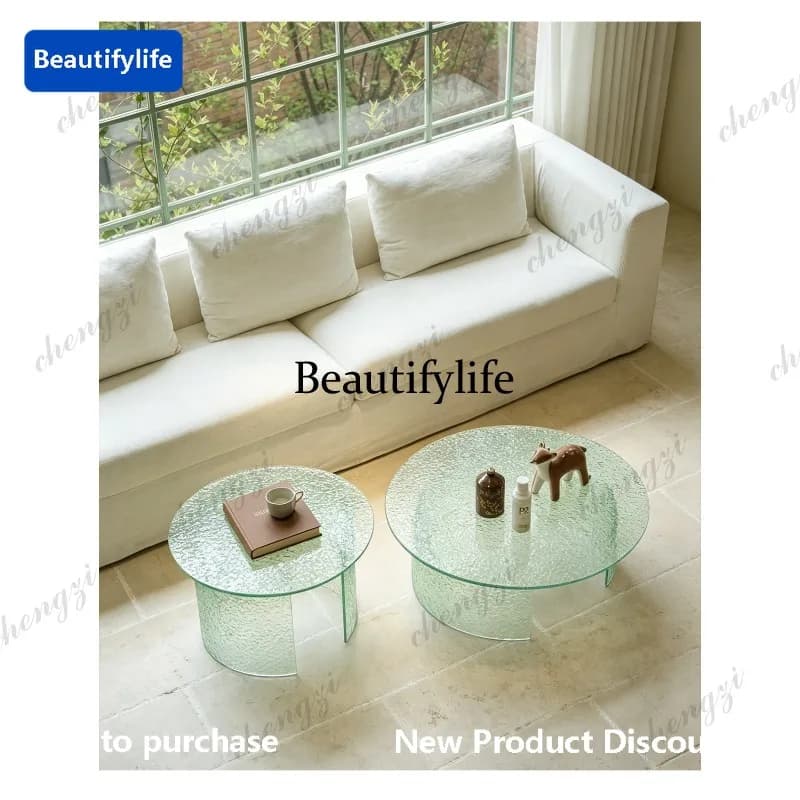 M132 Water ripple hot melt glass simple modern living room coffee table creative transparent coffee table