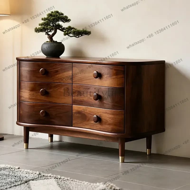 YJ  New Chinese Vintage Solid Wood Living Room Bedroom Vintage Style Storage Cabinet Simple Against The Wall To Store