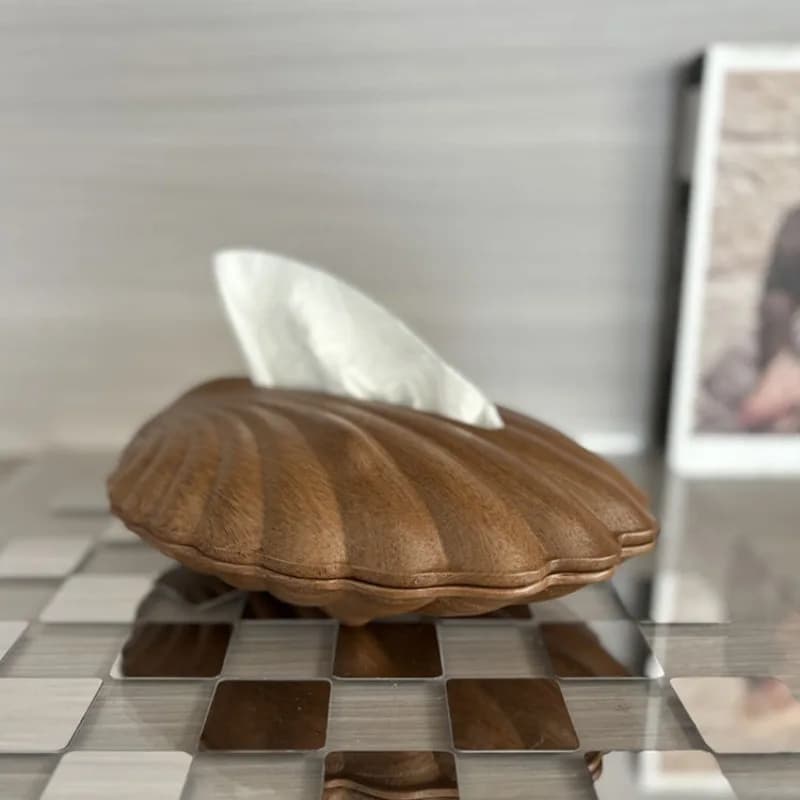 Simple and modern light luxury wood-colored shell tissue box, homestay home living room coffee table pumping paper box
