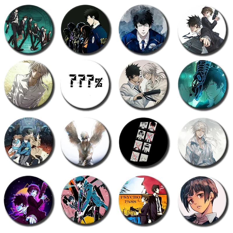 58mm 1PC Anime P-PSYCHO-PASS Badge Cartoon Enamel Pins Tinplate Brooches for Clothing Backpack Decoration Souvenir Gifts