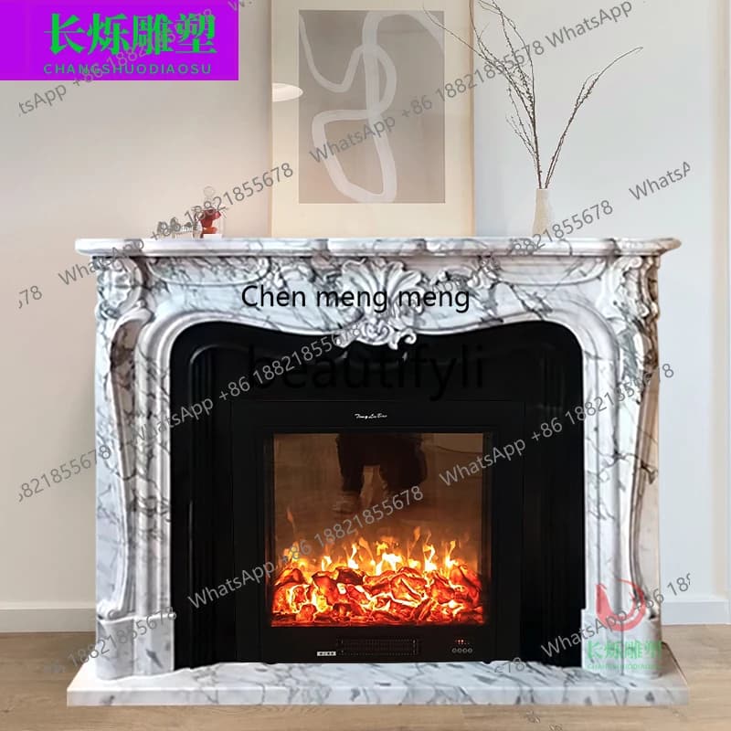 Q178 French Fireplace Marble Natural Large Flower White Stone Fireplace Entrance Living Room Fireplace Cabinet