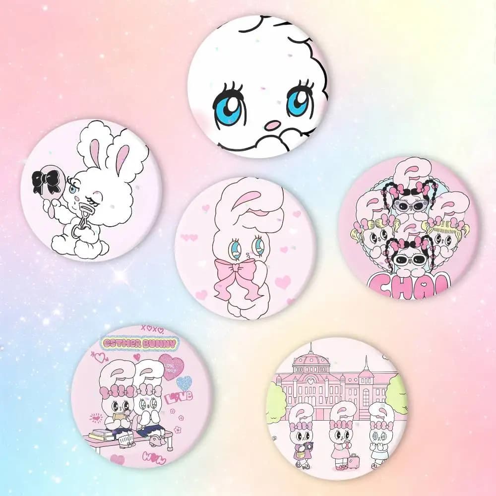E-Esther Bunny Pink Brooches Cartoon Badge Pins Backpack Hat Accessories Friend Gift