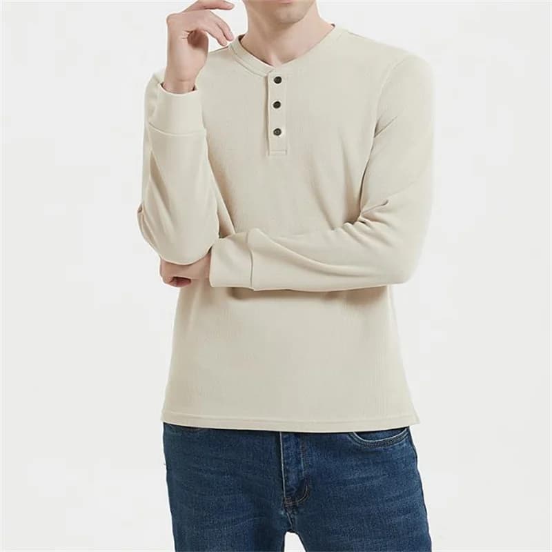 Henry Shirt Men's Long-sleeve Casual Round Neck T-shirt Male Base Layer Tops Knit Tshirt XXXXL
