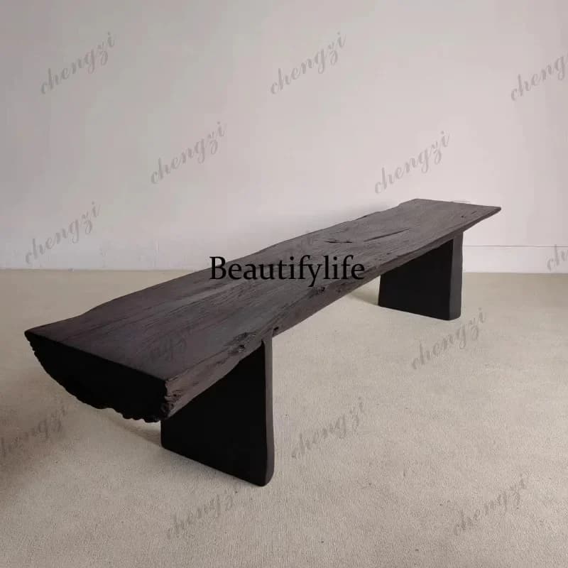 Z138 Wabi Silent Wind Charcoal Log TV Cabinet Bench B & B Leisure Bench Outdoor, Vintage Coffee Table Bench