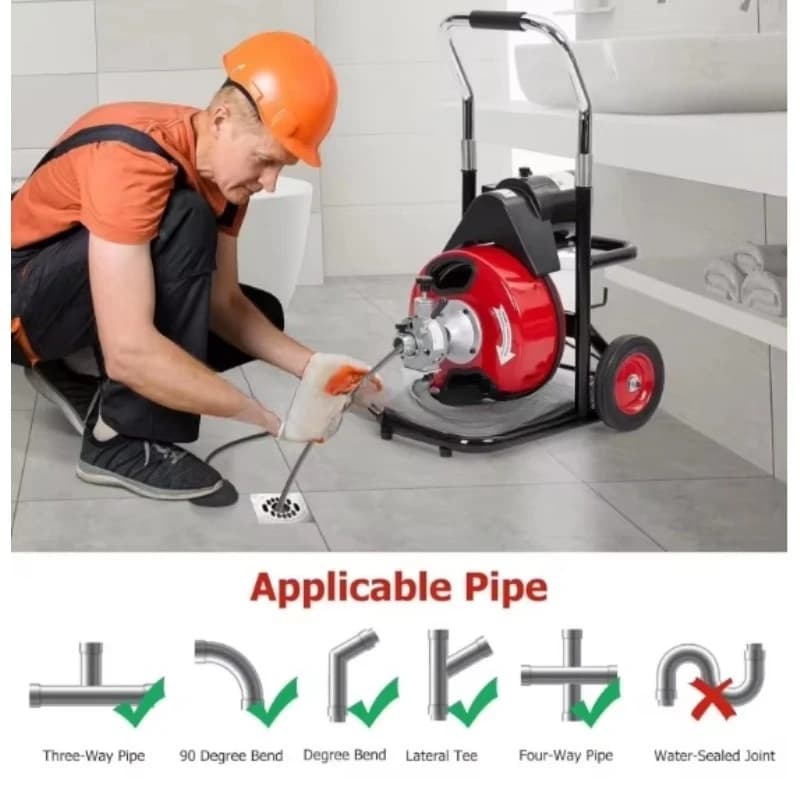 100Ft Electric Automatic Drain Cleaner Spring Pumbling Snake Pipe Sewer Cleaning Machine for Home Plumbing