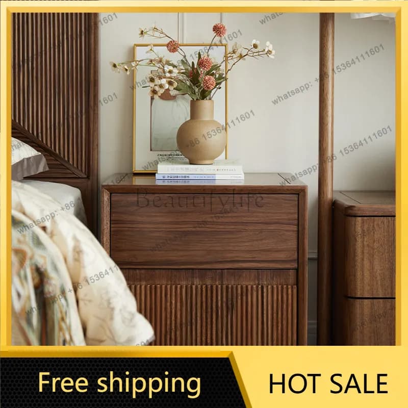LJY Italian Dark Brown Nightstands Design Storage Lounges Narrow Bedside Table Wood Retro Unique Mesitas De Noche Furniture For