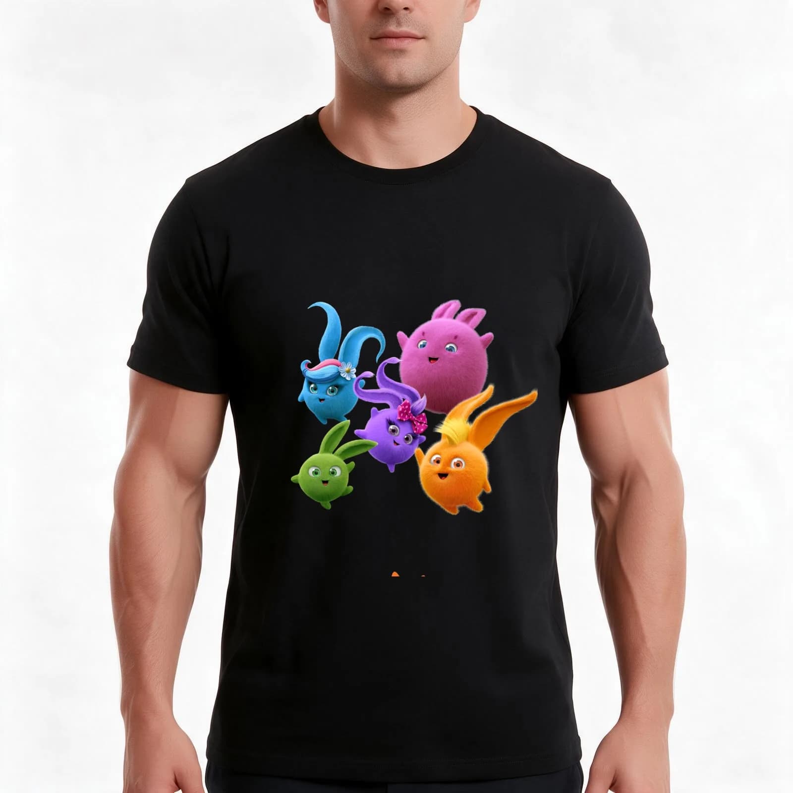 Sunny Bunnies T-Shirt, Summer Casual Cotton Tee, Oversized Streetwear Tops, Vintage Graphic Print, Loose Fit Short Sleeve