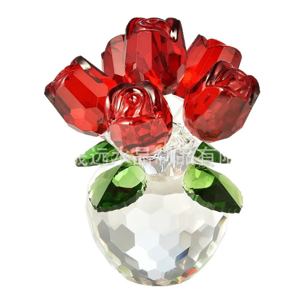 High-end Gift Rose Crystal Potted Plant Home Ornament Red Rose Crystal Handicraft Ornament