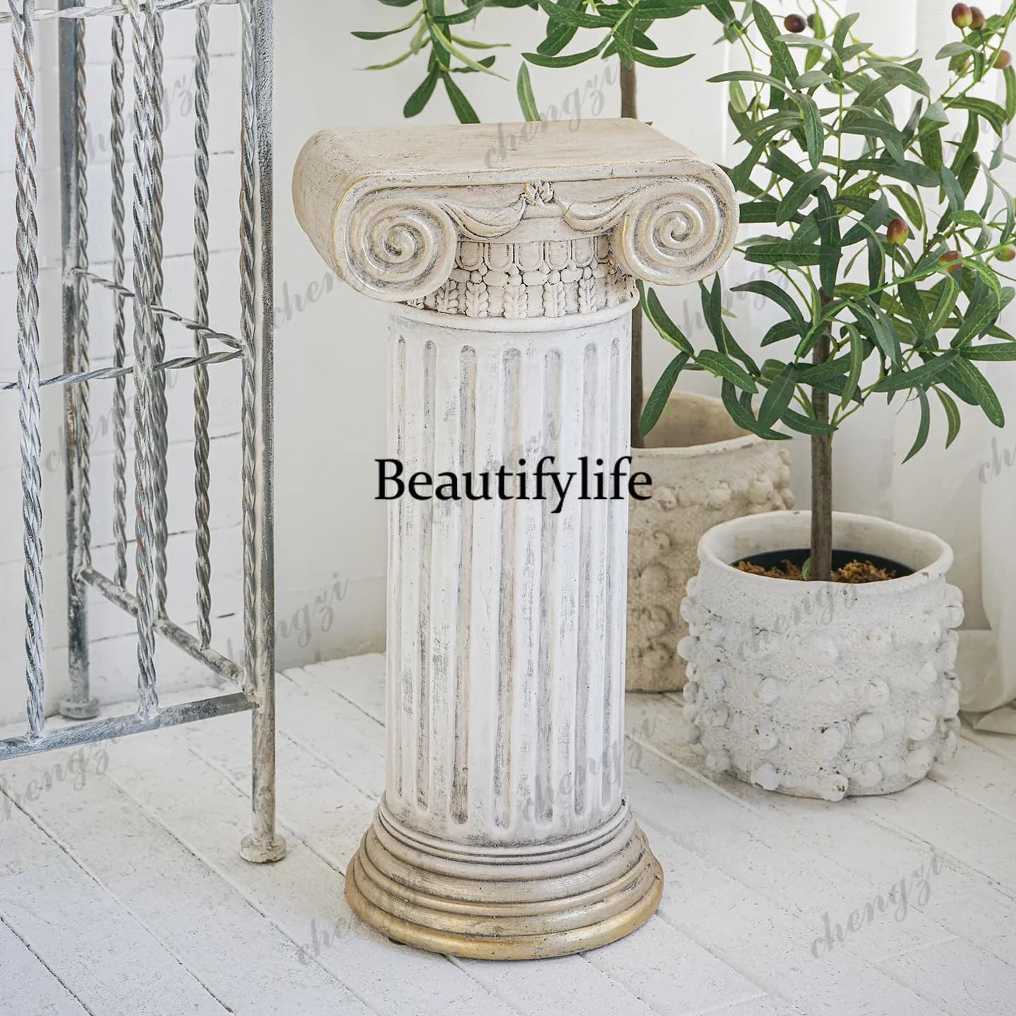 French vintage Roman column ornament, European-style garden floor-standing flower stand