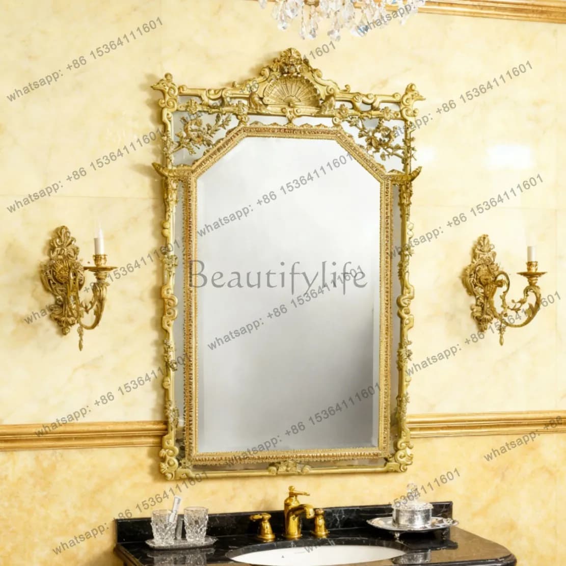 French light luxury wall-mounted mirror entry porch fireplace decorative mirror light luxury retro