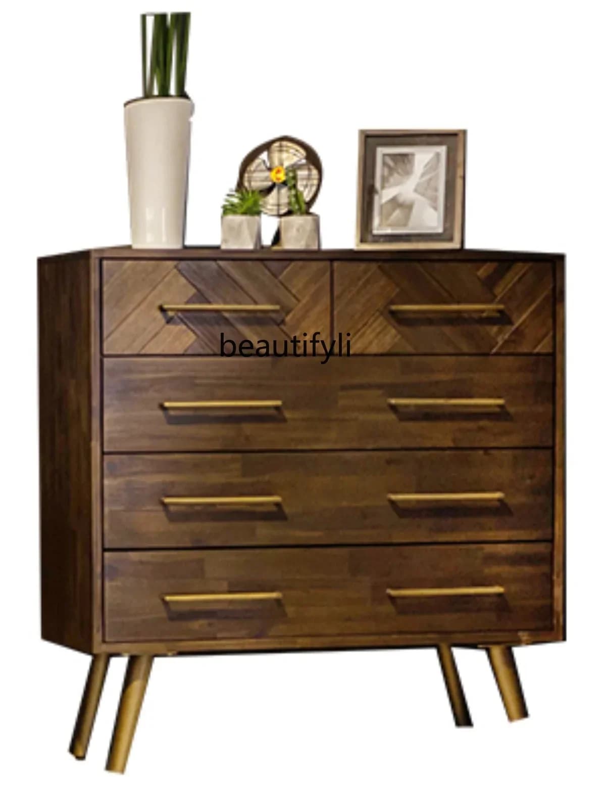Light Luxury Solid Wood Chest of Drawers Hallway Sideboard Cabinet Bookcase Nordic Modern Bedroom Living Room with Drawe