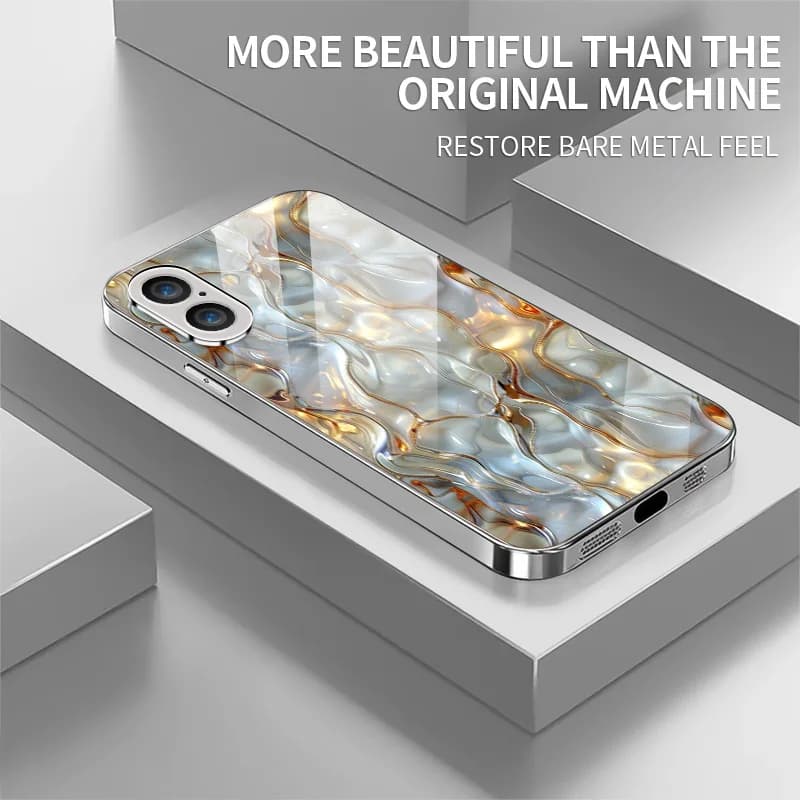 Gold vein glass art picture electroplated glass phone case, suitable for iPhone 17, 16, 15, 14, 13, 12, 11, etc.