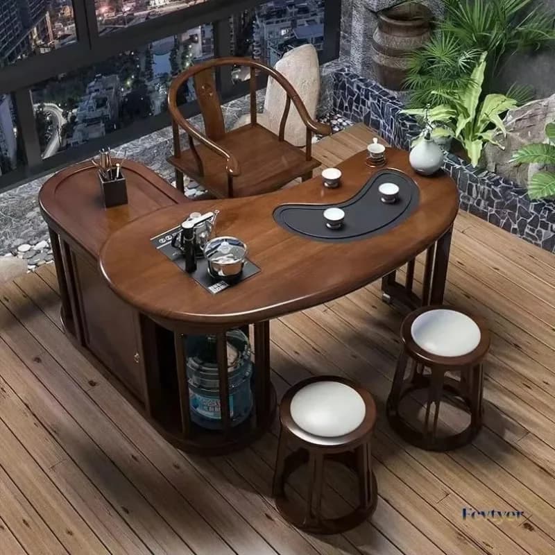 Y16- new Chinese-style solid wood movable rotating tea table and chair balcony small tea table multi-functional tea table