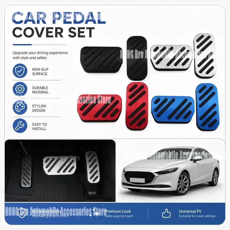 For Toyota Fortuner CHR Brake Accelerator Pedal Cover Brushed Aluminum Alloy Foot Rest Pad Auto Interior Accessories