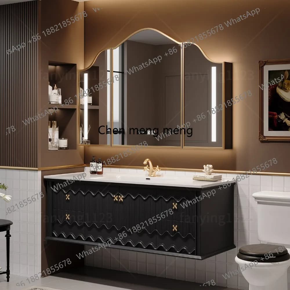 French retro bathroom cabinet combination oak vanity wash basin American wall-mounted