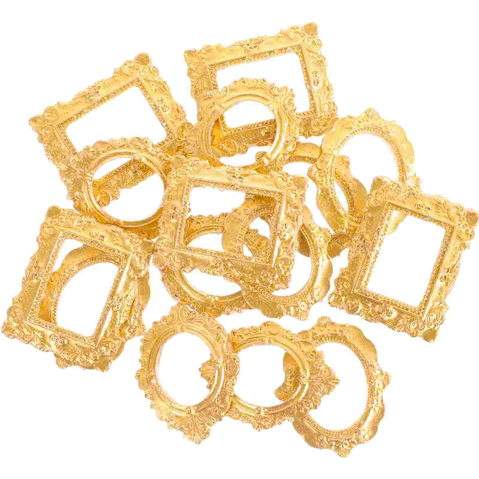 Miniature Photo Frames Golden Retro Resin Picture Frame Set Dollhouse Accessory Mini House Decor Positioning Frame Photo Props