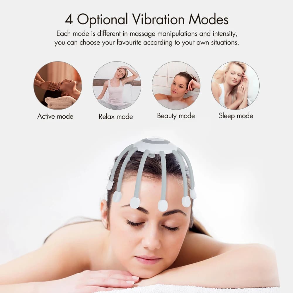 Rechargeable Scalp Massager - 10 Vibrating Claws 4 Modes Portable Head Massage Device for Stress Relief