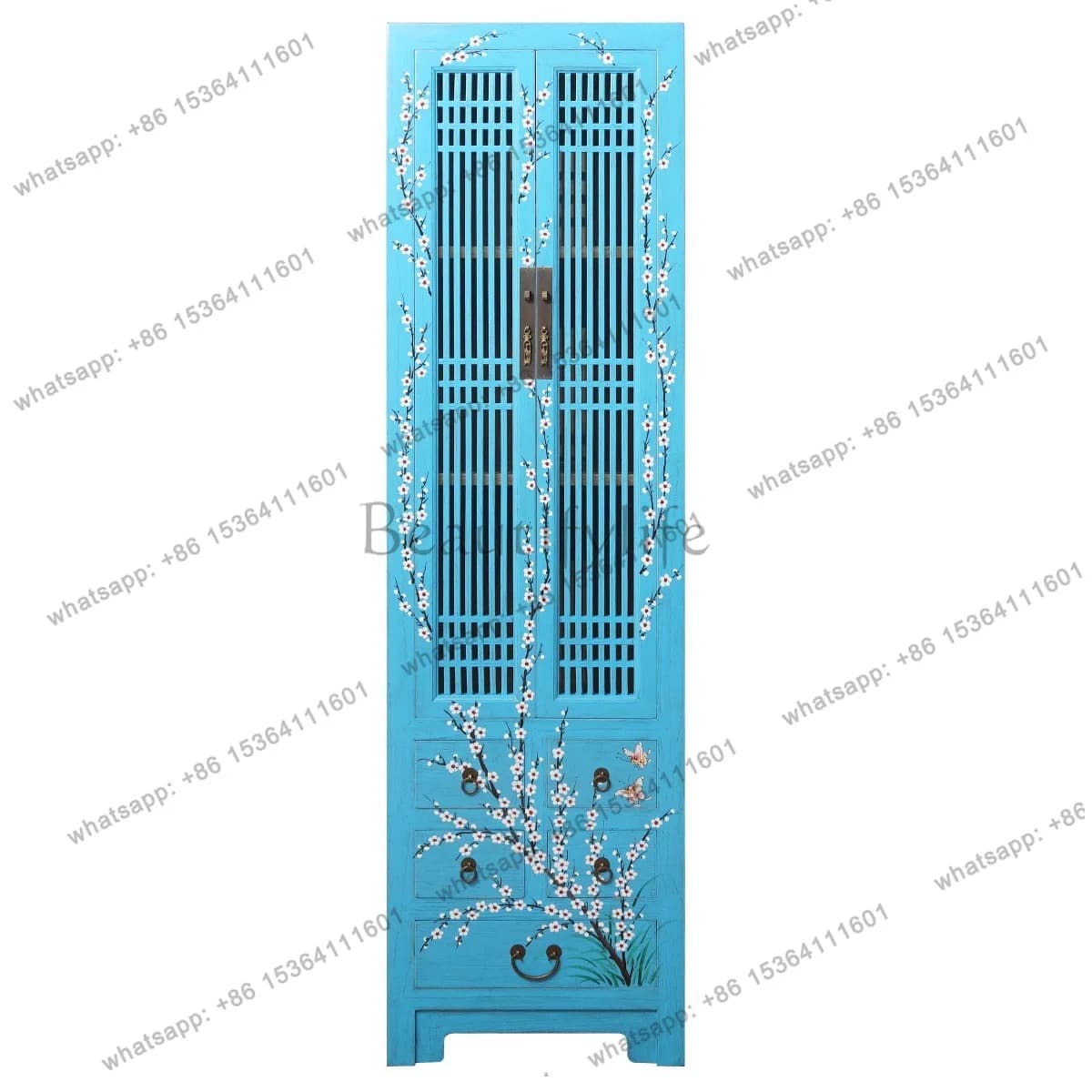 New Chinese antique painted plum blossom solid wood wardrobe hand-painted bedroom storage high cabinet