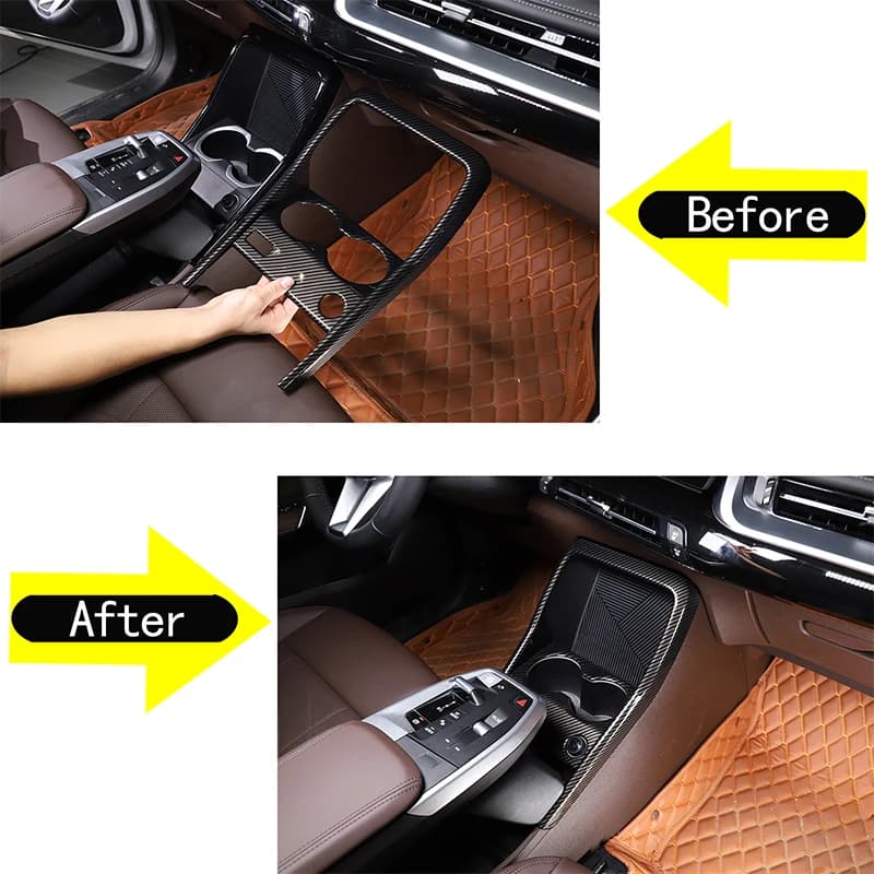 For BMW X1 iX1 U11 2023+ ABS carbon fiber car center console shift front drain cup holder frame decorative sticker accessories