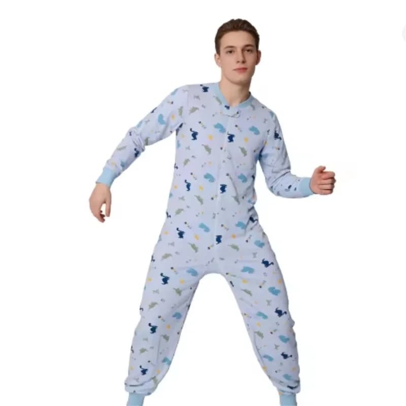 Fashion Cute Cartoon Print Pure Cotton Bodysuit ABDL Adult Baby Plus Size Zipper Jumpsuit Unisex DDLG Pajamas Home Clothes﻿