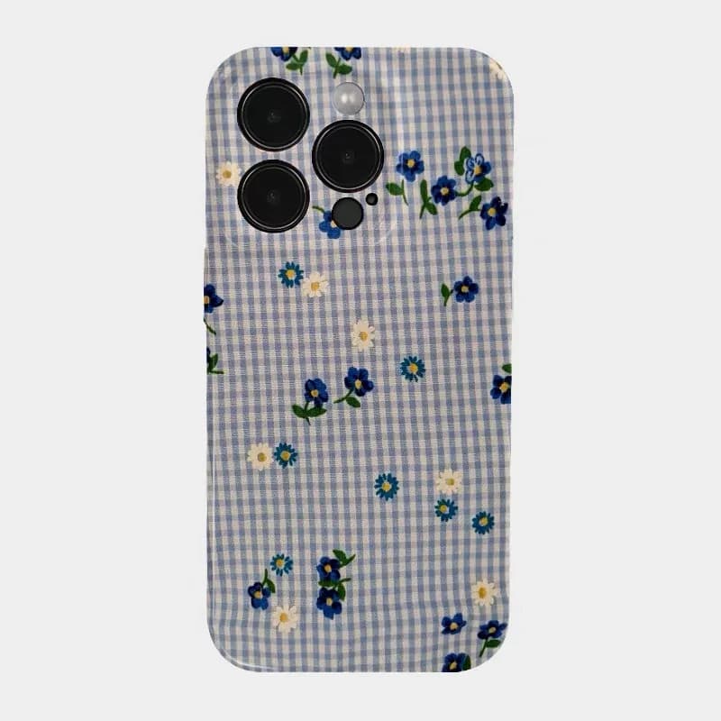 Deep Blue Flower Grid Pattern Phone Case for IPHONE 17 Air 16E 15 PROMAX 14 Plus 13 12 MINI 11 PRO 16Plus XR Acrylic Phone Cover