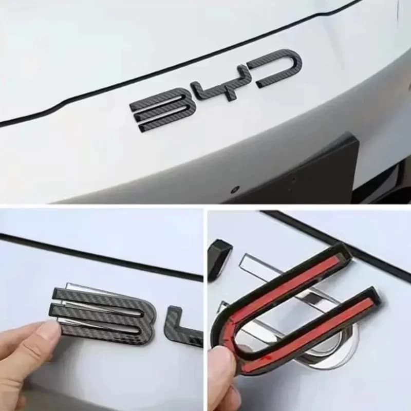 Carbon Fiber BYD Letter Badge Emblem Sticker For BYD Dolphin Seal Atto 3 Han Tang Song Yuan Trunk Lid Steering Wheel Exterior Ca