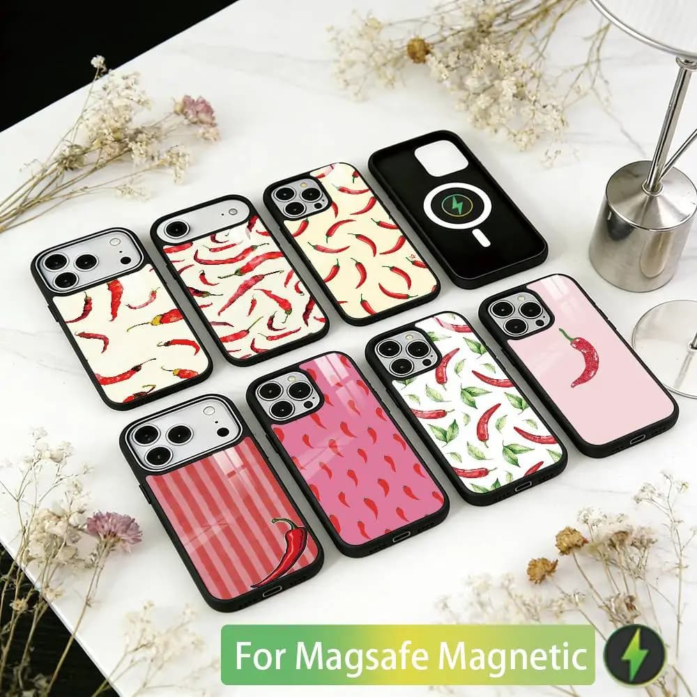 Chili Red Phone Case For iPhone17,16,15,14,13,12,11 Plus,Pro Magnetic with Magsafe Wireless Charging