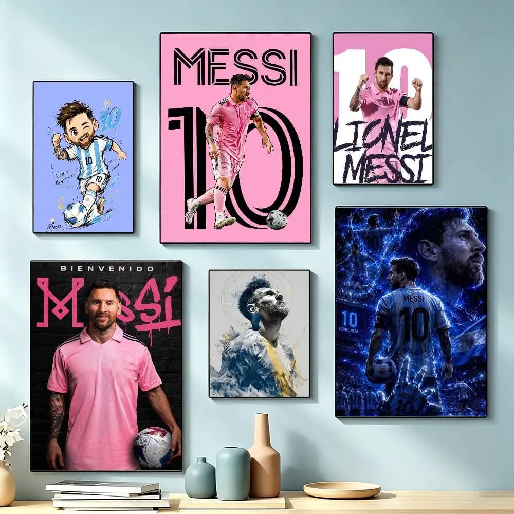 Footballer M-M-MessiS Poster Waterproof Wall Art Sticker For Bar Living Room Vintage Decor High Quality Print Gift